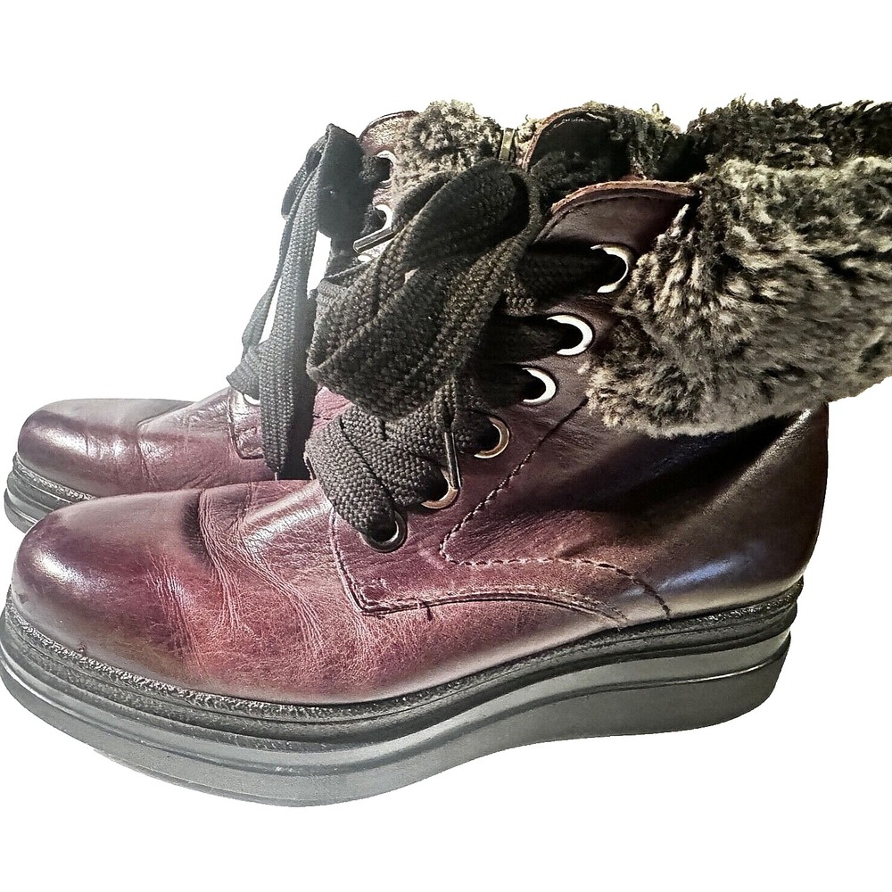 TJ Collection Euro Size 36 Brown Leather Boot Fur Lined Zipper Handmade Italian